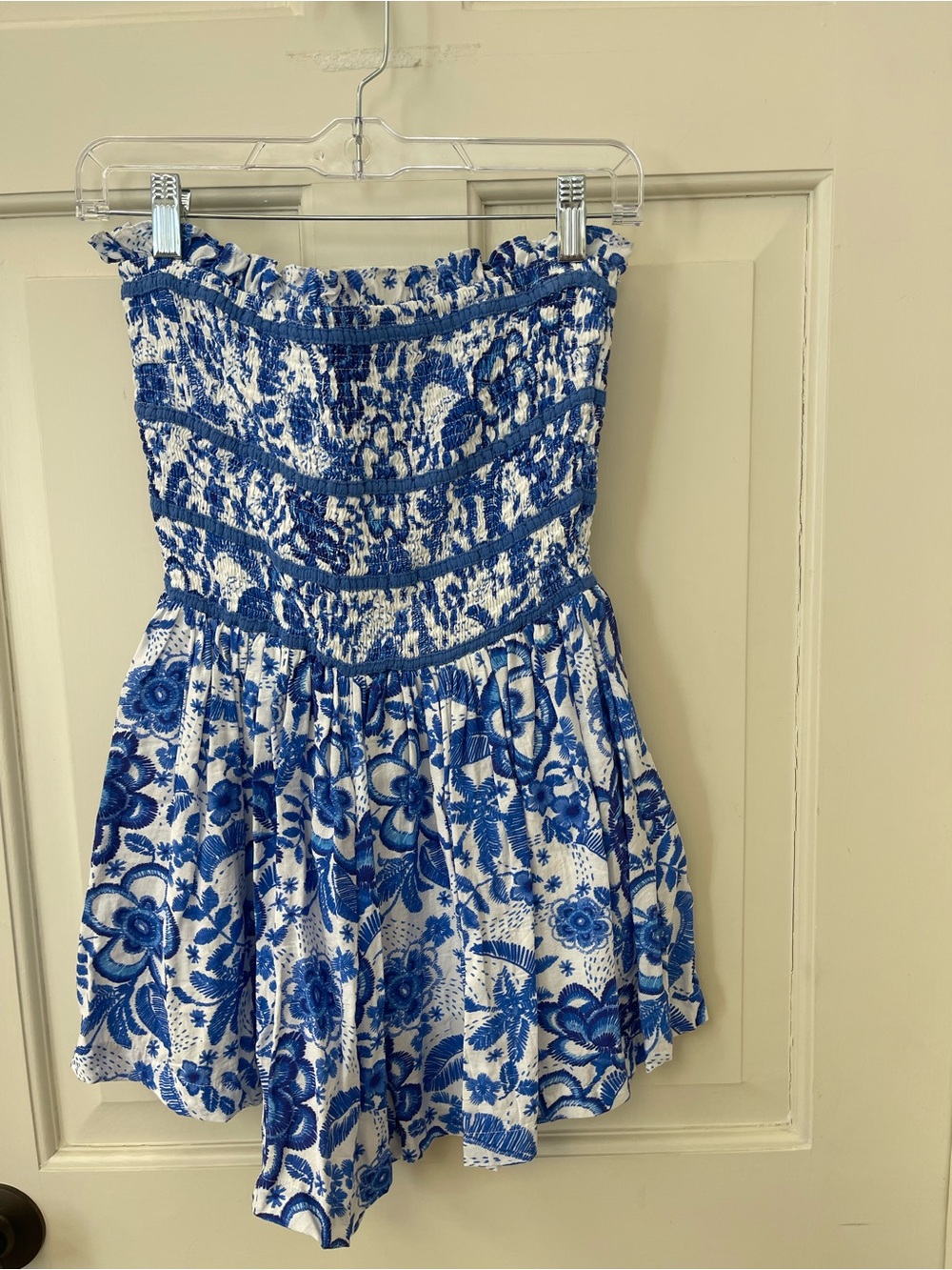 TCEC White Shorts Romper with Blue Floral Print